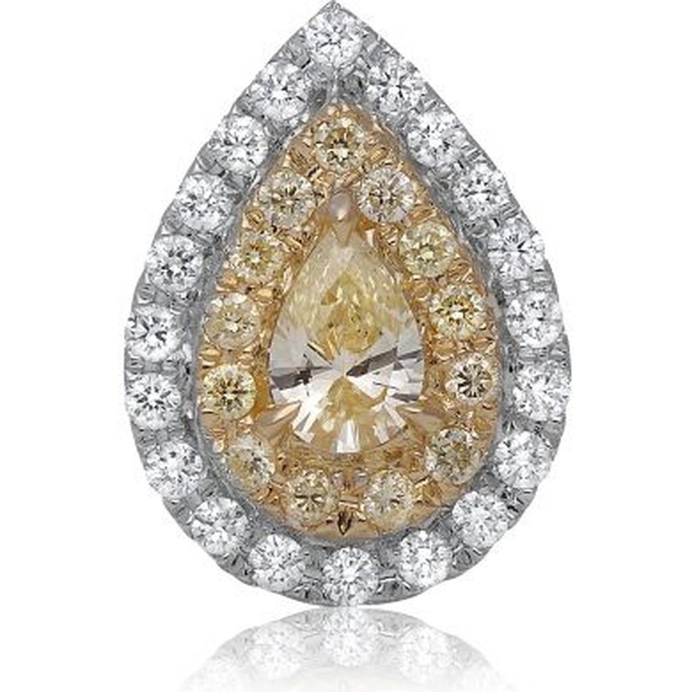 Roman & Jules - 18K White and Yellow Gold Pear-Shaped Fancy Yellow Diamond Pendant with Round Diamond Halo - 0.60 Carat Total Diamond Weight