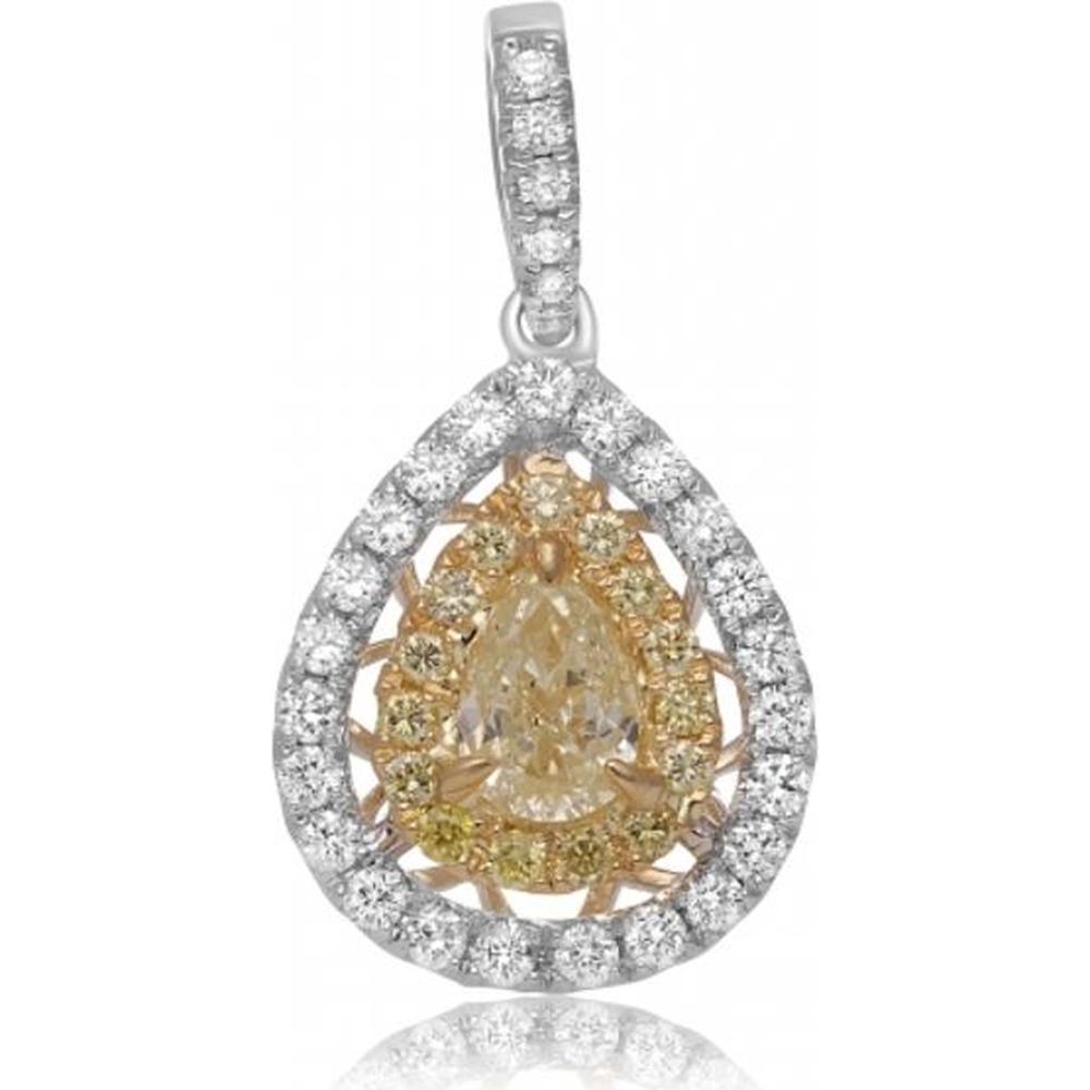 Roman & Jules - 18K White and Yellow Gold Pear-Shaped Fancy Yellow Diamond Pendant with Round Diamonds - 0.57 Carat Total Diamond Weight