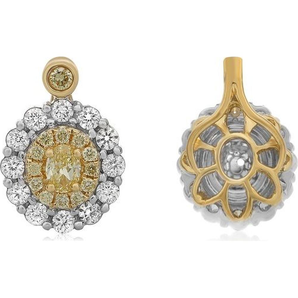 Roman & Jules - 18K White and Yellow Gold Pendant Necklace with Fancy Oval Yellow Diamond and Halo of Round White Diamonds - 0.70 Carat Total Diamond Weight
