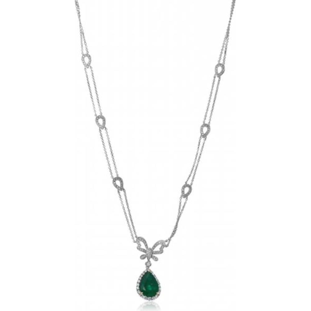 Roman & Jules - 18K White & Yellow Gold Pendant Necklace with GIA-Certified 4.66 Carat Emerald and Diamond Halo - 1.05 Carat Total Diamond Weight