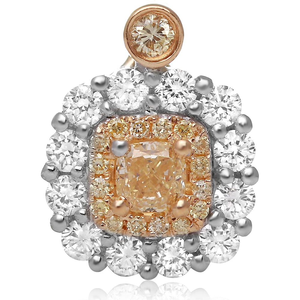 Roman & Jules - 18K White and Yellow Gold Pendant with Fancy Yellow Cushion Diamond and Round White Diamonds - 0.48 Carat Total Diamond Weight