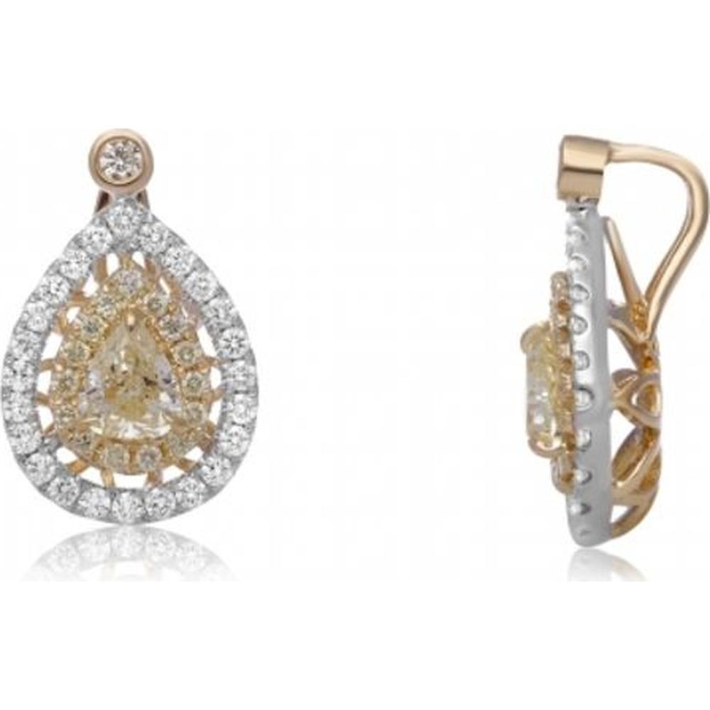 Roman & Jules - 18K White and Yellow Gold Pendant with Fancy Yellow Pear-Shaped Diamond and Round White Diamonds - 1.00 Carat Total Diamond Weight