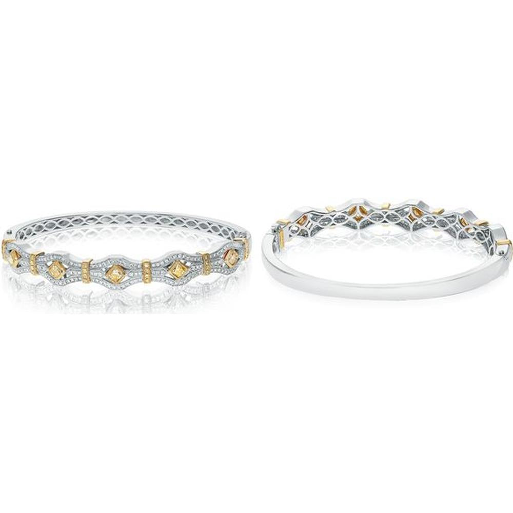 Roman & Jules - 18K White & Yellow Gold Radiant Bangle with 0.66 Carat Round Diamonds & 0.83 Carat Radiant Cut Fancy Yellow Diamonds