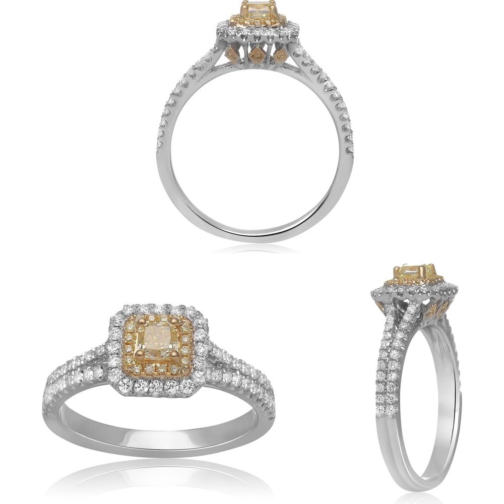 Roman & Jules - 18K White and Yellow Gold Radiant Cut Diamond Ring with Split Shank - 0.85 Carat Total Diamond Weight