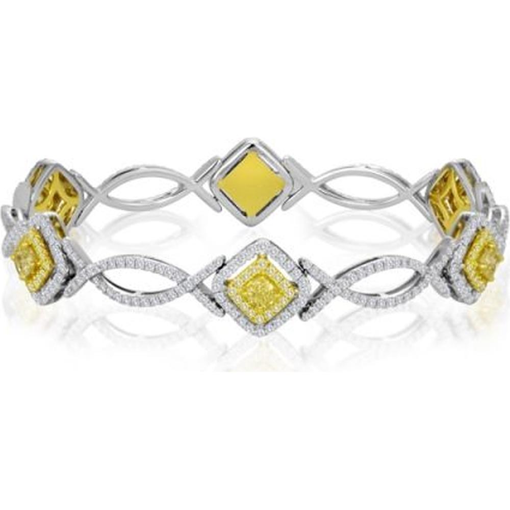 Roman & Jules - 18K White & Yellow Gold Radiant Fancy Yellow Diamond Bracelet with Round Diamonds - 2.14 Carat Total Diamond Weight