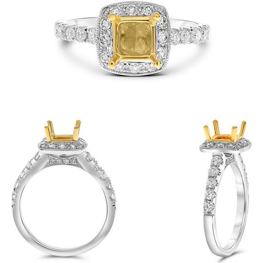 Roman & Jules - 18K White and Yellow Gold Radiant Fancy Yellow Diamond Halo Ring - 0.62 Carat Total Diamond Weight