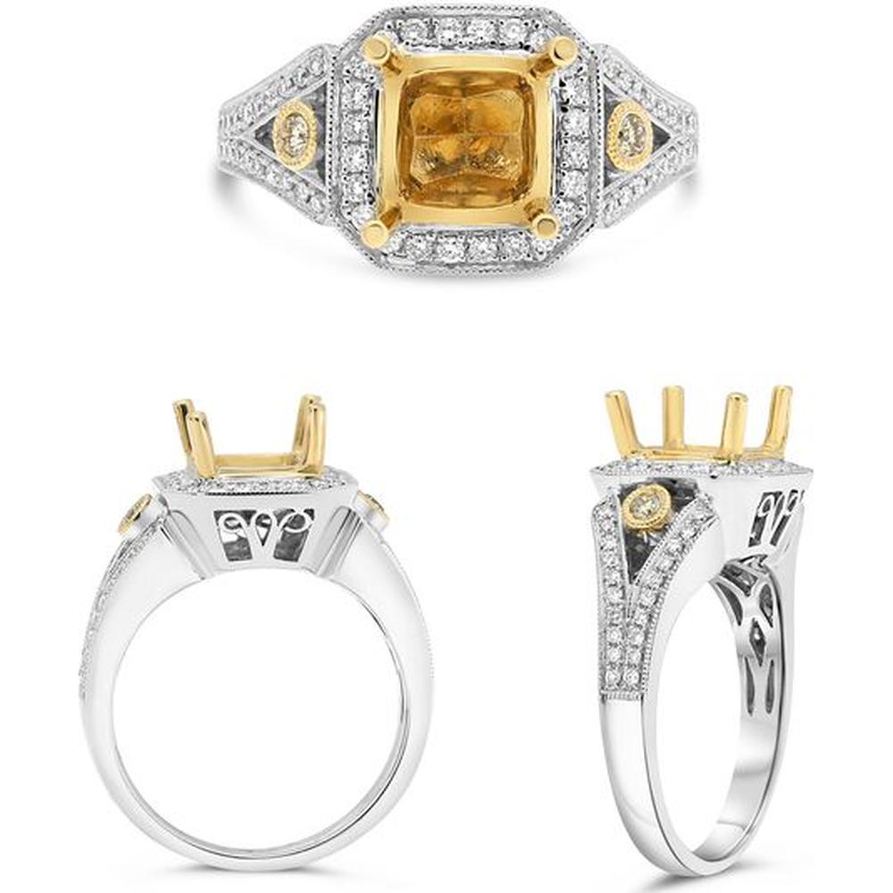 Roman & Jules - 18K White and Yellow Gold Radiant Fancy Yellow Diamond Halo Ring with Round Diamonds - 0.40 Carat Total Diamond Weight