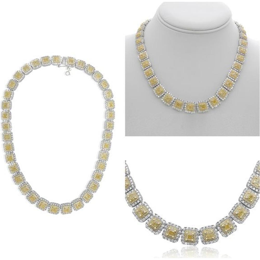 Roman & Jules - 18K White and Yellow Gold Radiant Fancy Yellow Diamond Necklace - 12.43 Carat Total Diamond Weight