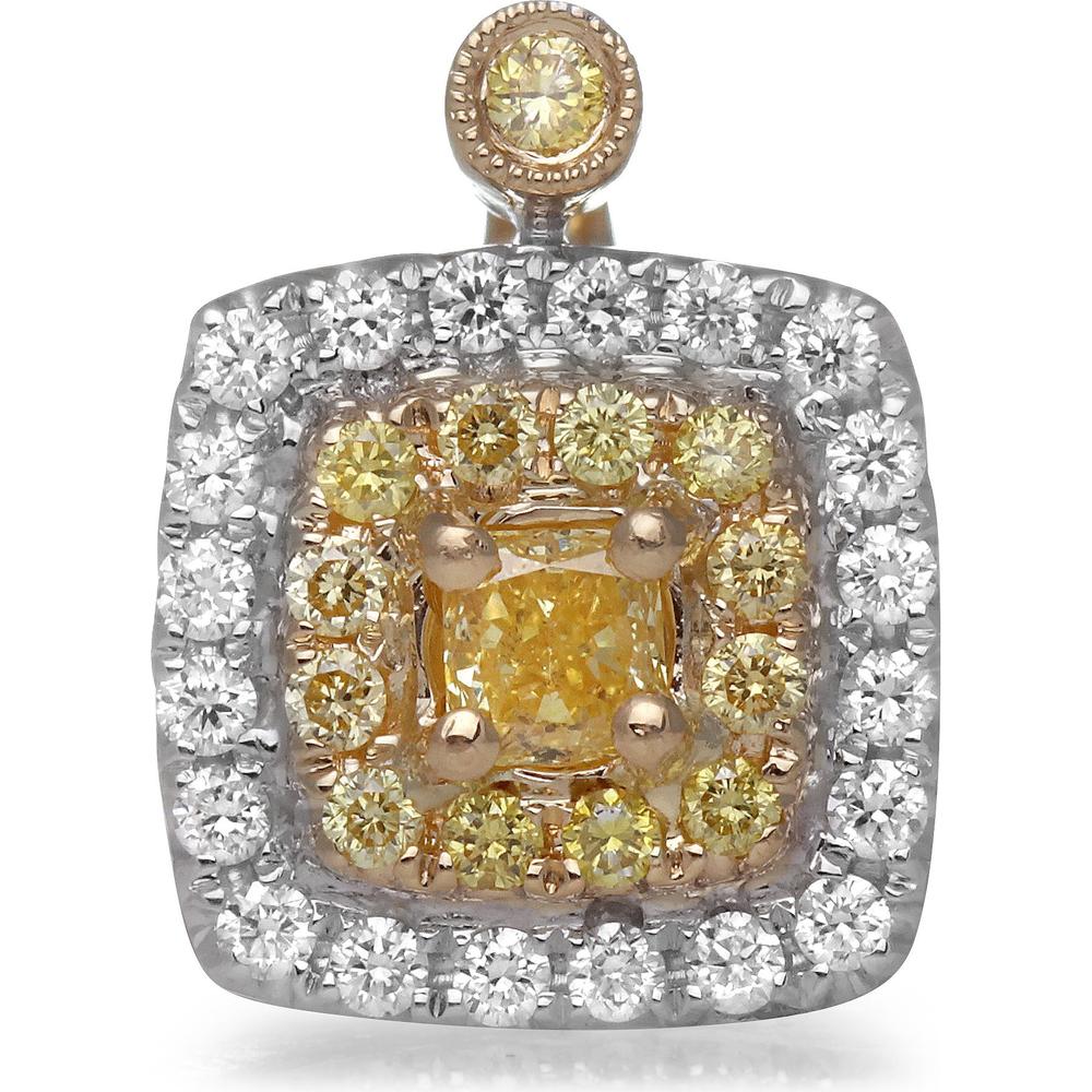 Roman & Jules - 18K White and Yellow Gold Radiant Fancy Yellow Diamond Pendant with Diamond Halo - 0.46 Carat Total Diamond Weight