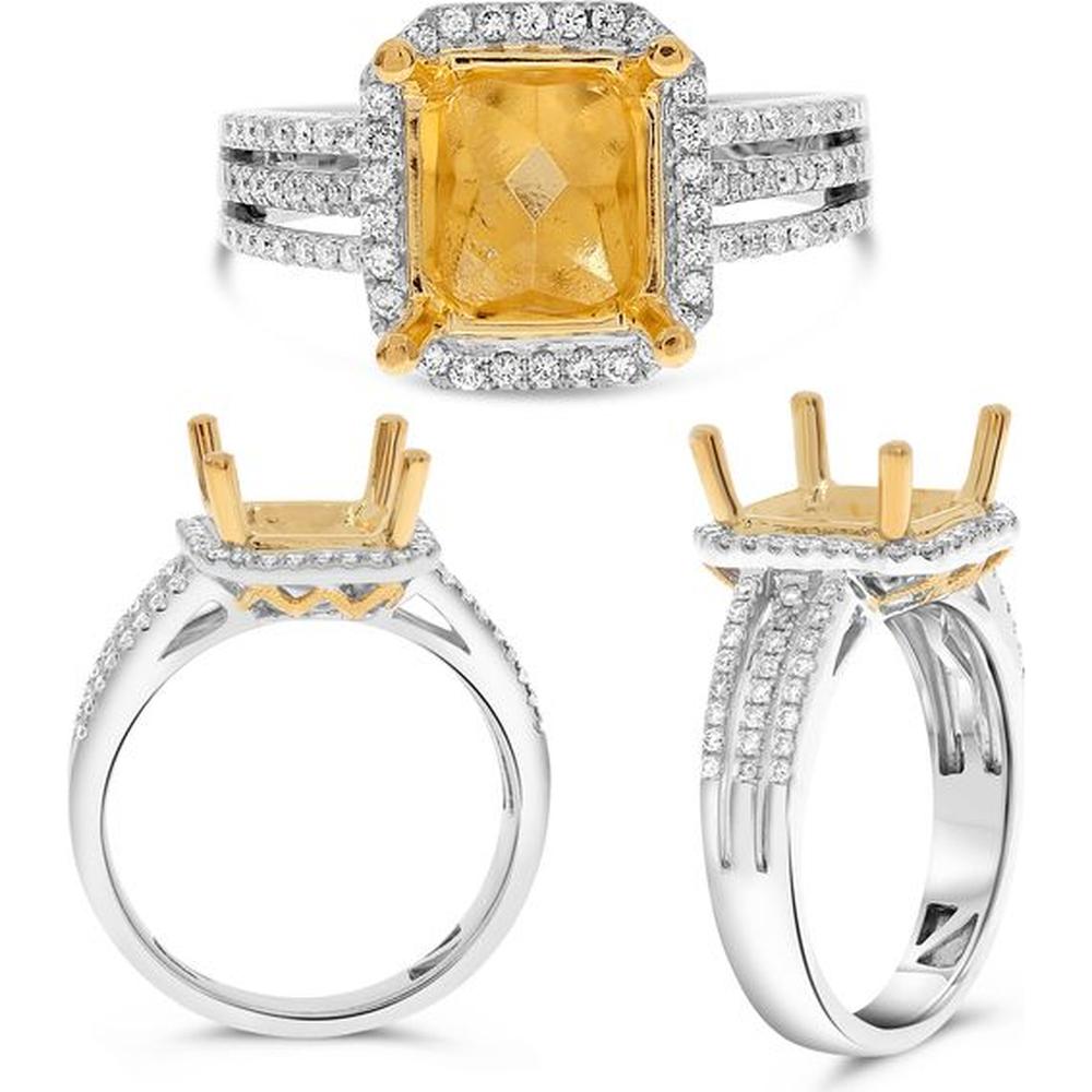 Roman & Jules - 18K White and Yellow Gold Radiant Fancy Yellow Diamond Ring with Diamond Halo - 0.35 Carat Total Diamond Weight