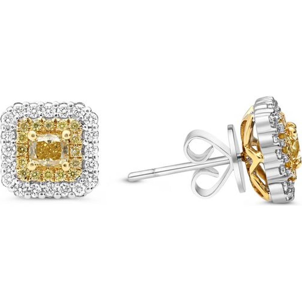 Roman & Jules - 18K White and Yellow Gold Radiant Fancy Yellow Diamond Stud Earrings - 0.23 Carat Yellow Diamonds, 0.43 Carat Total Diamond Weight