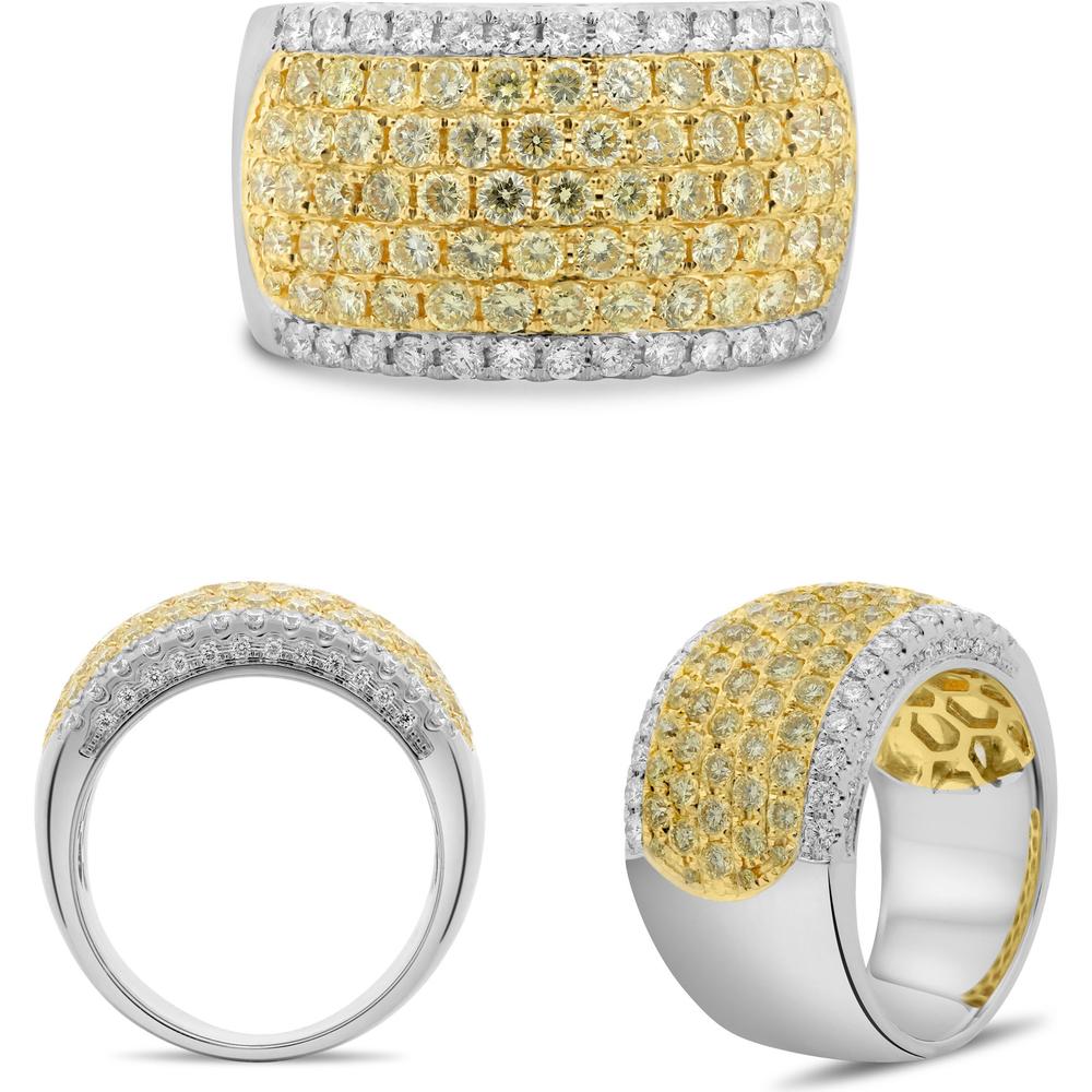 Roman & Jules - 18K White & Yellow Gold Ring with Round Fancy Yellow and White Diamonds - 1.56 Carat Total Diamond Weight