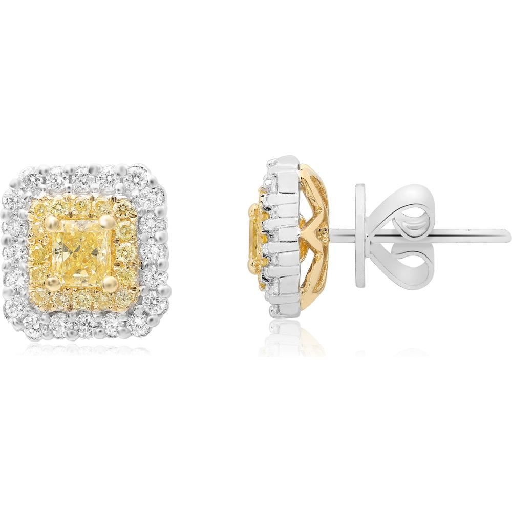 Roman & Jules - 18K White and Yellow Gold Stud Earrings with Fancy Yellow Diamonds and Round White Diamonds - 0.99 Carat Total Diamond Weight