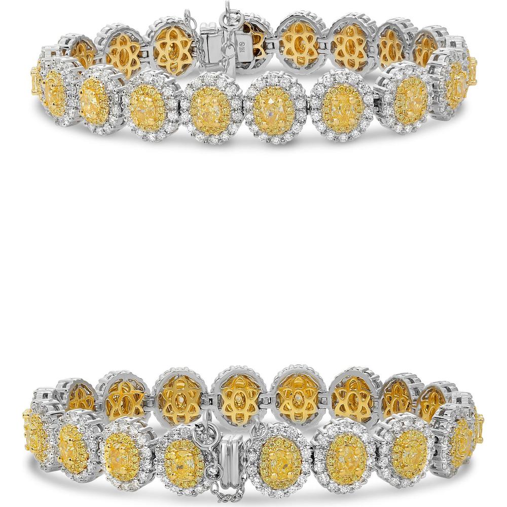 Roman & Jules - 18K White and Yellow Gold Tennis Bracelet with Fancy Yellow Oval and Round Diamonds - 10.71 Carat Total Diamond Weight