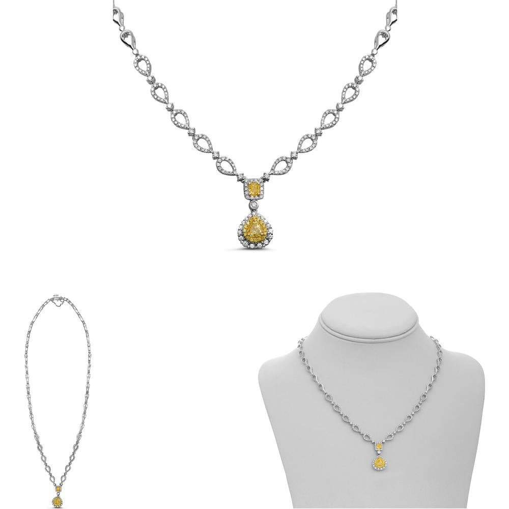 Roman & Jules - 18K White and Yellow Gold Two-Tone Diamond Pave Drop Necklace with Fancy Yellow Pear-Shaped Diamond - 1.31 Carat Total Diamond Weight
