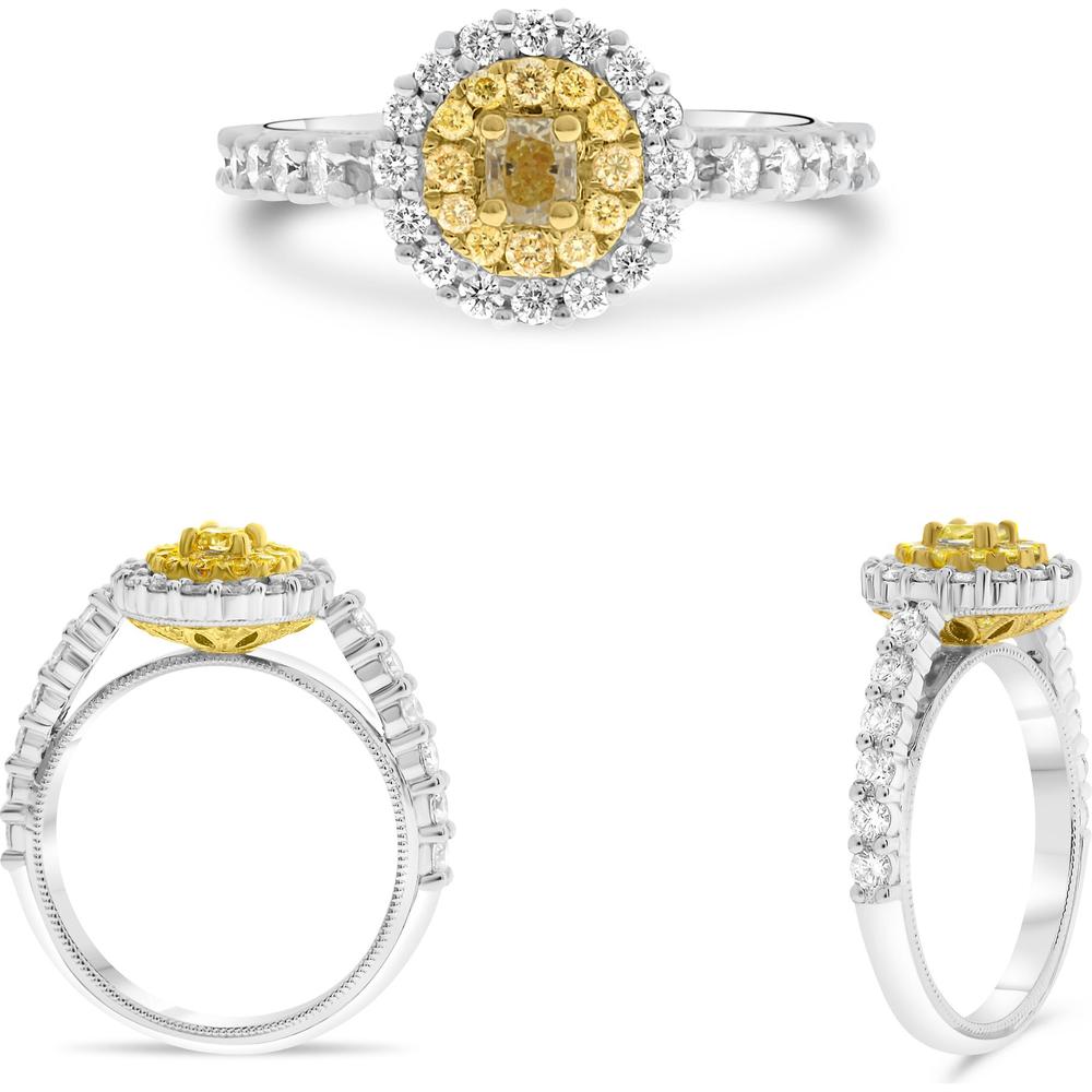 Roman & Jules - 18K White and Yellow Gold Two-Tone Round Diamond Ring with Halo - 0.64 Carat Total Diamond Weight