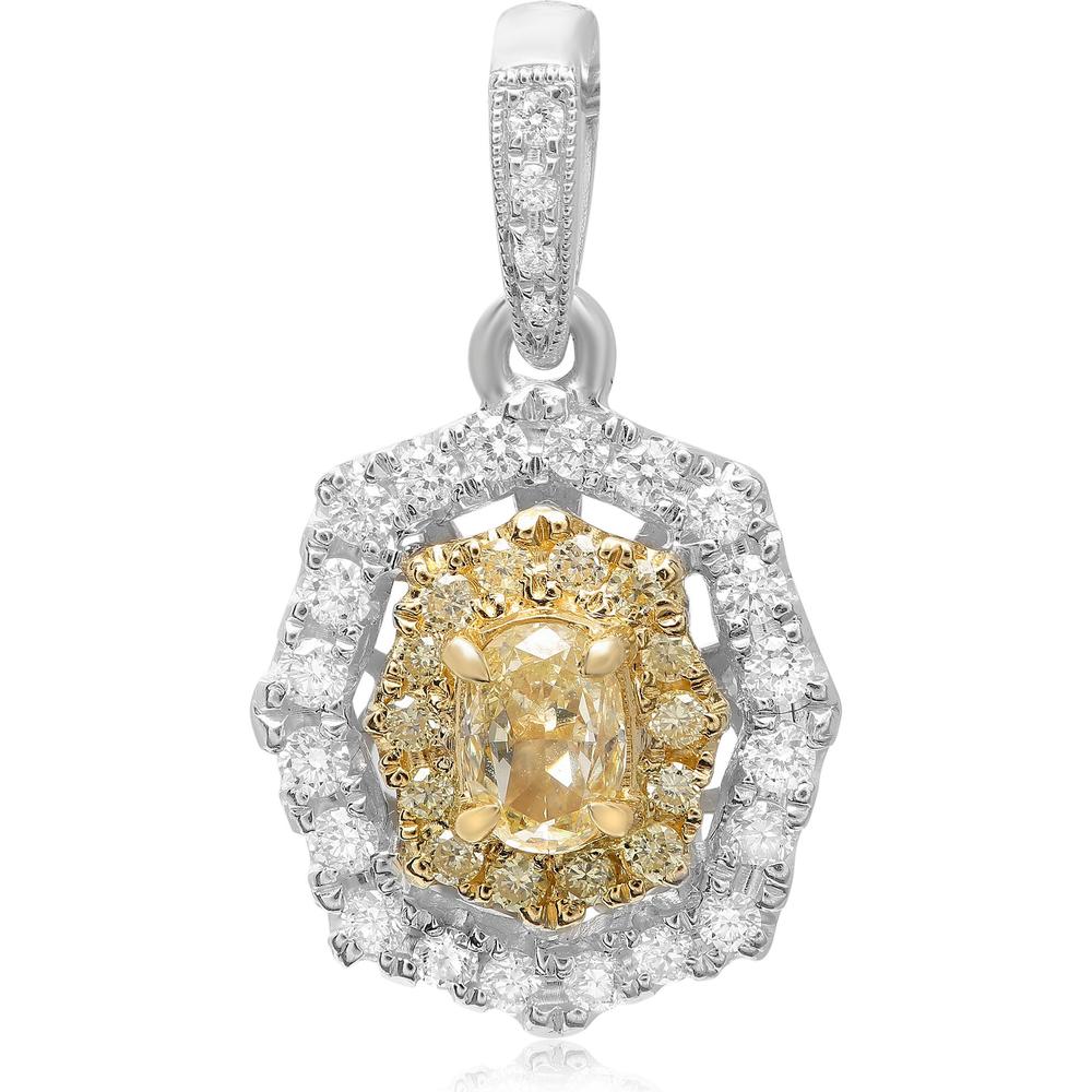 Roman & Jules - 18K White and Yellow Gold Vintage Pendant with Fancy Yellow Oval Diamond and Round White Diamonds - 0.70 Carat Total Diamond Weight