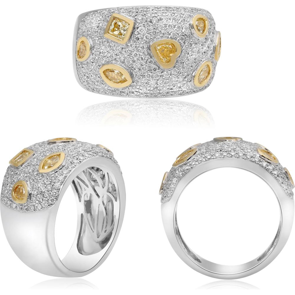 Roman & Jules - 18K White and Yellow Gold Wide Band Diamond Ring with Fancy Yellow Diamonds - 0.81 Carat Total Diamond Weight