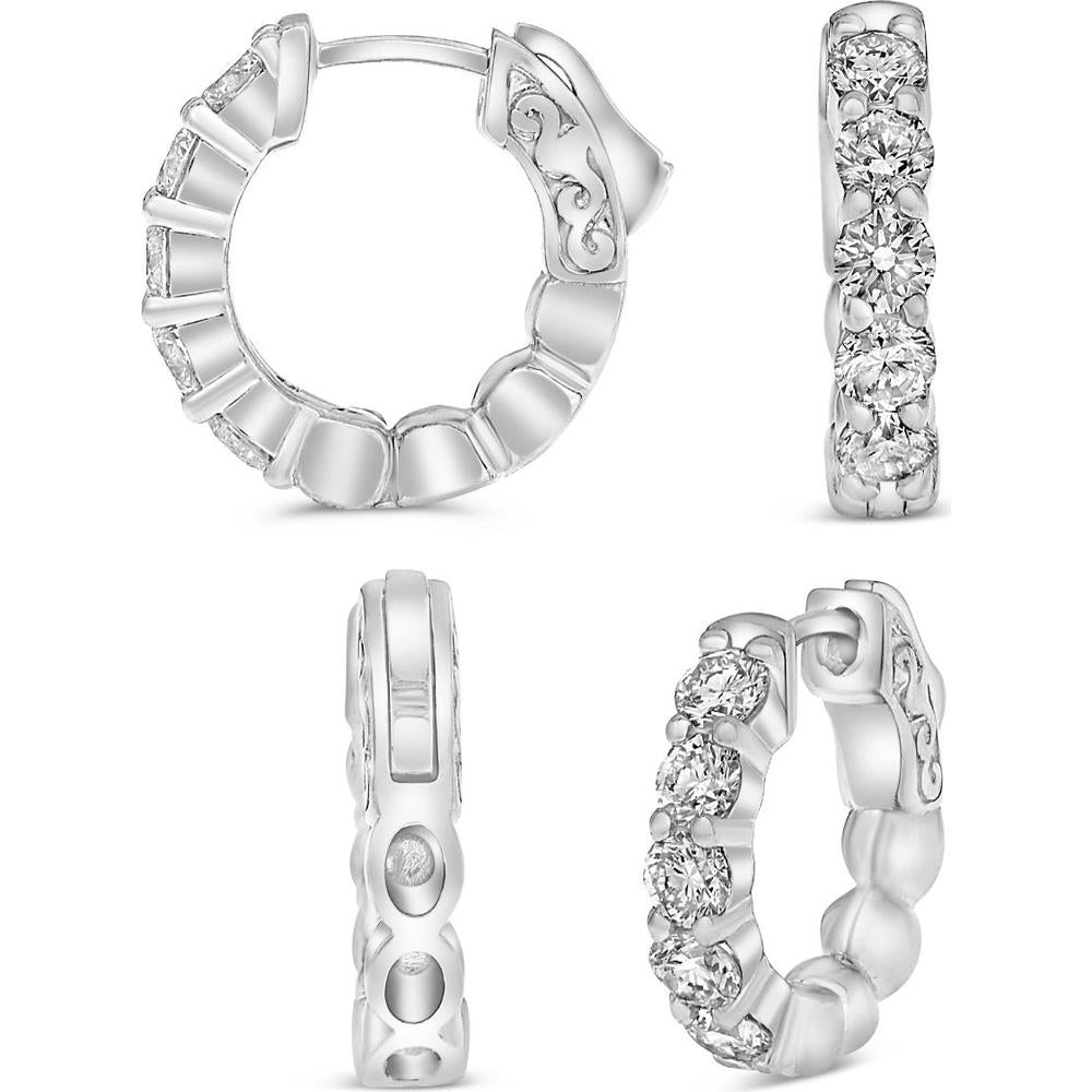 Roman & Jules - 18K White Gold 5 Stone Round Diamond Hoop Earrings - 1.15 Carat Total Diamond Weight