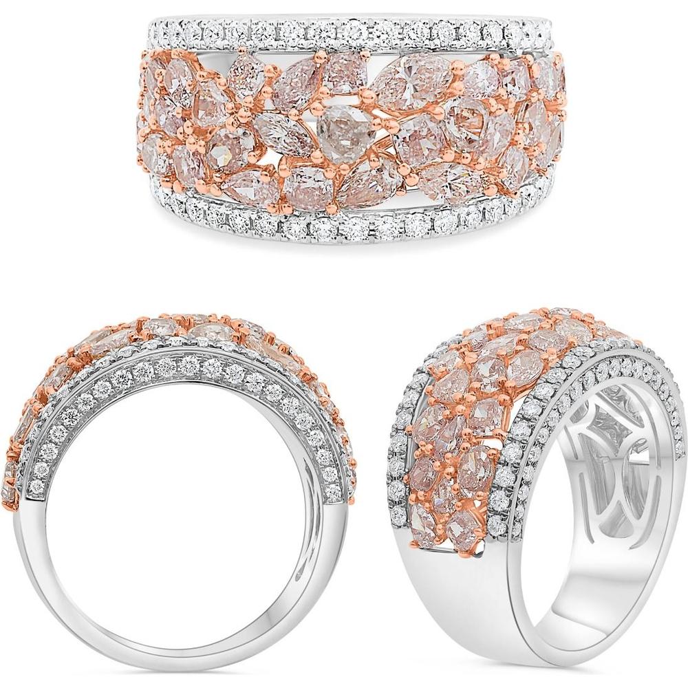 Roman & Jules - 18K White Gold and Rose Gold Pink Diamond Cluster Ring with Round Diamonds - 2.87 Carat Total Diamond Weight
