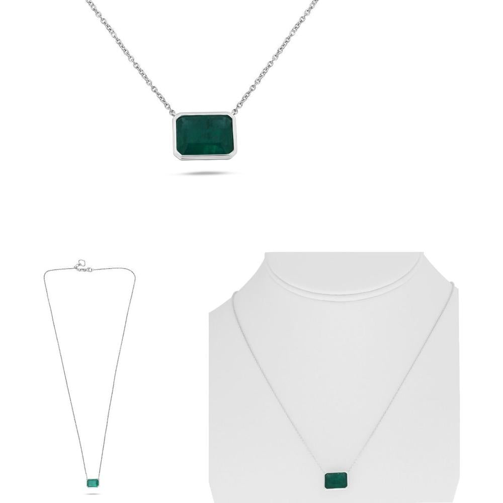 Roman & Jules - 18K White Gold Bezel Set Emerald Necklace - 3.12 Carat Total Emerald Weight