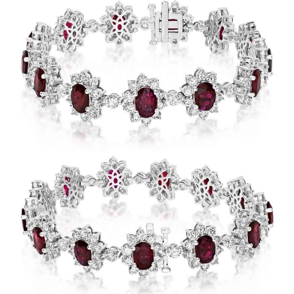 Roman & Jules - 18K White Gold Bracelet with Oval Rubies and Round Diamonds - 9.89 Carat Total Ruby and Diamond Weight