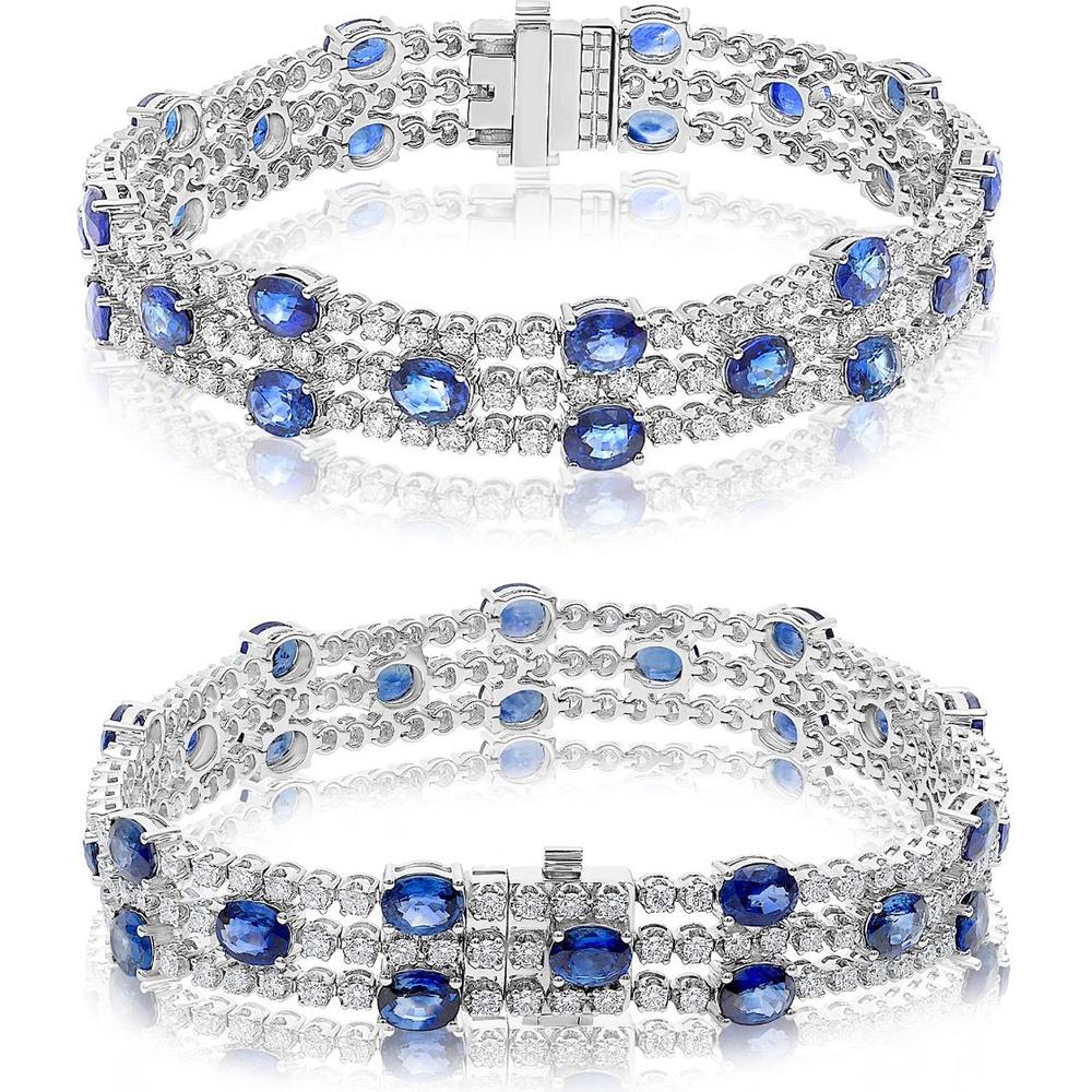 Roman & Jules - 18K White Gold Bracelet with Oval Sapphires and Diamond Halo - 2.97 Carat Total Sapphire Weight, 11.17 Carat Total Diamond Weight