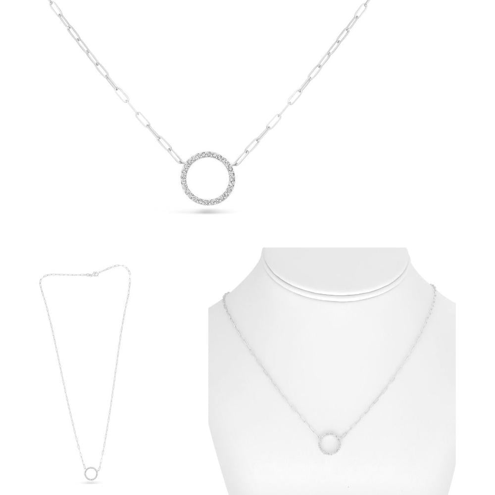 Roman & Jules - 18K White Gold Circle Pendant Necklace with 0.16 Carat Round Diamond