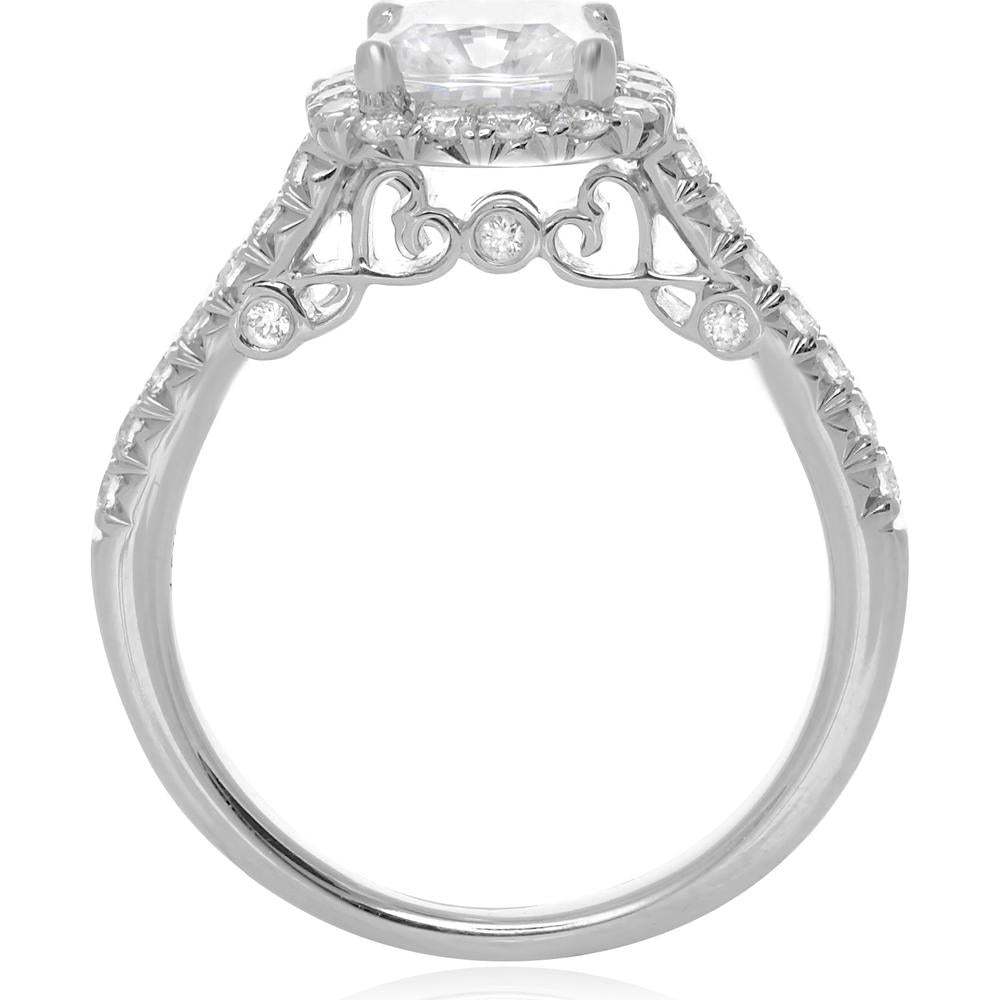 Roman & Jules - 18K White Gold Cushion Cut Halo Diamond Ring - 1.24 Carat Total Diamond Weight
