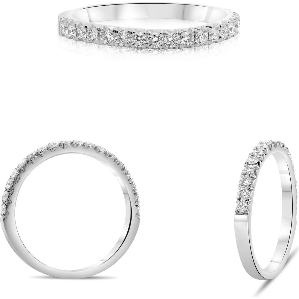 Roman & Jules - 18K White Gold Diamond Band with Round Cut Prong Set Diamonds - 0.39 Carat Total Diamond Weight