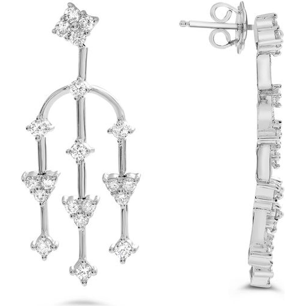 Roman & Jules - 18K White Gold Diamond Chandelier Dangle Earrings - 1.52 Carat Total Diamond Weight
