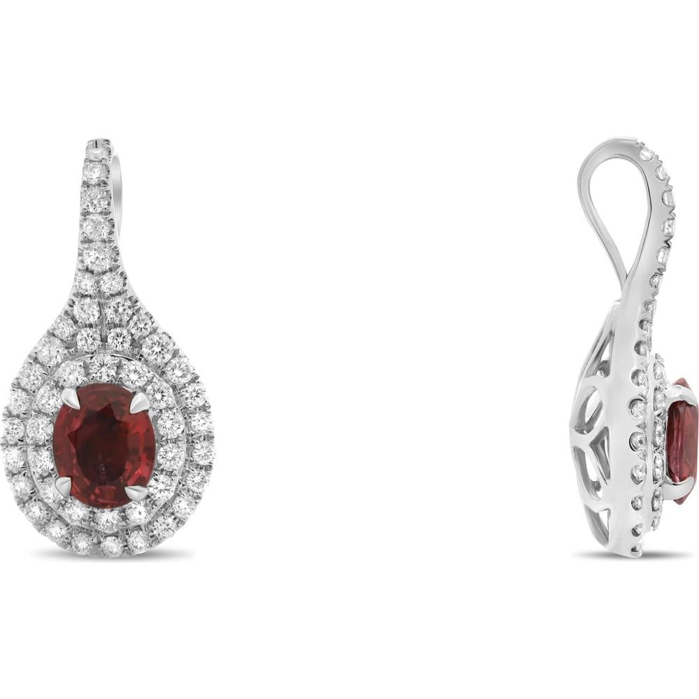 Roman & Jules - 18K White Gold Double Halo Earrings with Round Ruby and Diamond - 1.01 Carat Total Ruby Weight, 0.41 Carat Total Diamond Weight