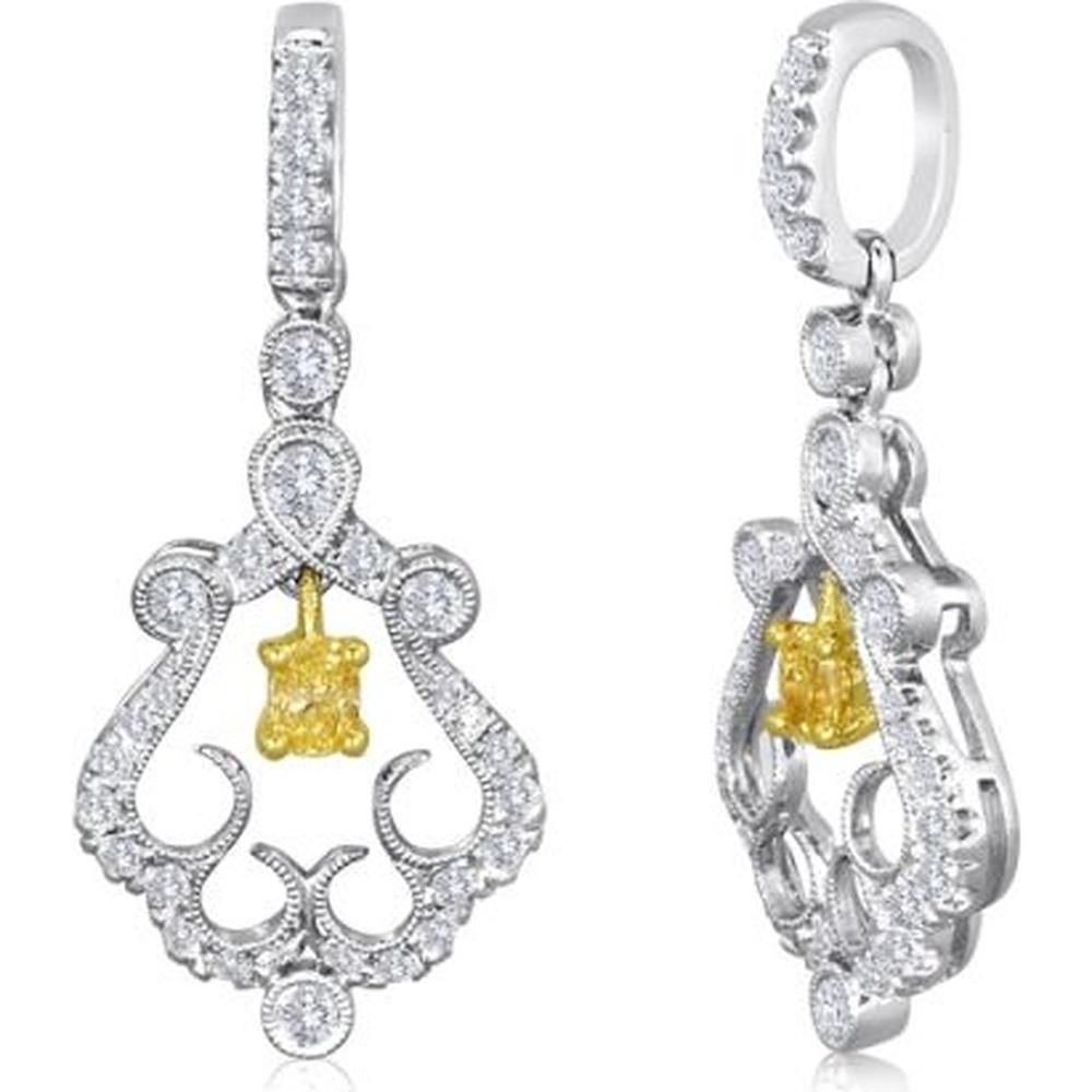 Roman & Jules - 18K White Gold Drop Earrings with Fancy Yellow Oval Diamond and Round Diamond Halo - 0.18 Carat Total Diamond Weight