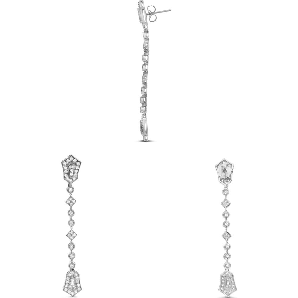 Roman & Jules - 18K White Gold Drop Earrings with Round Diamonds - 2.50 Carat Total Diamond Weight