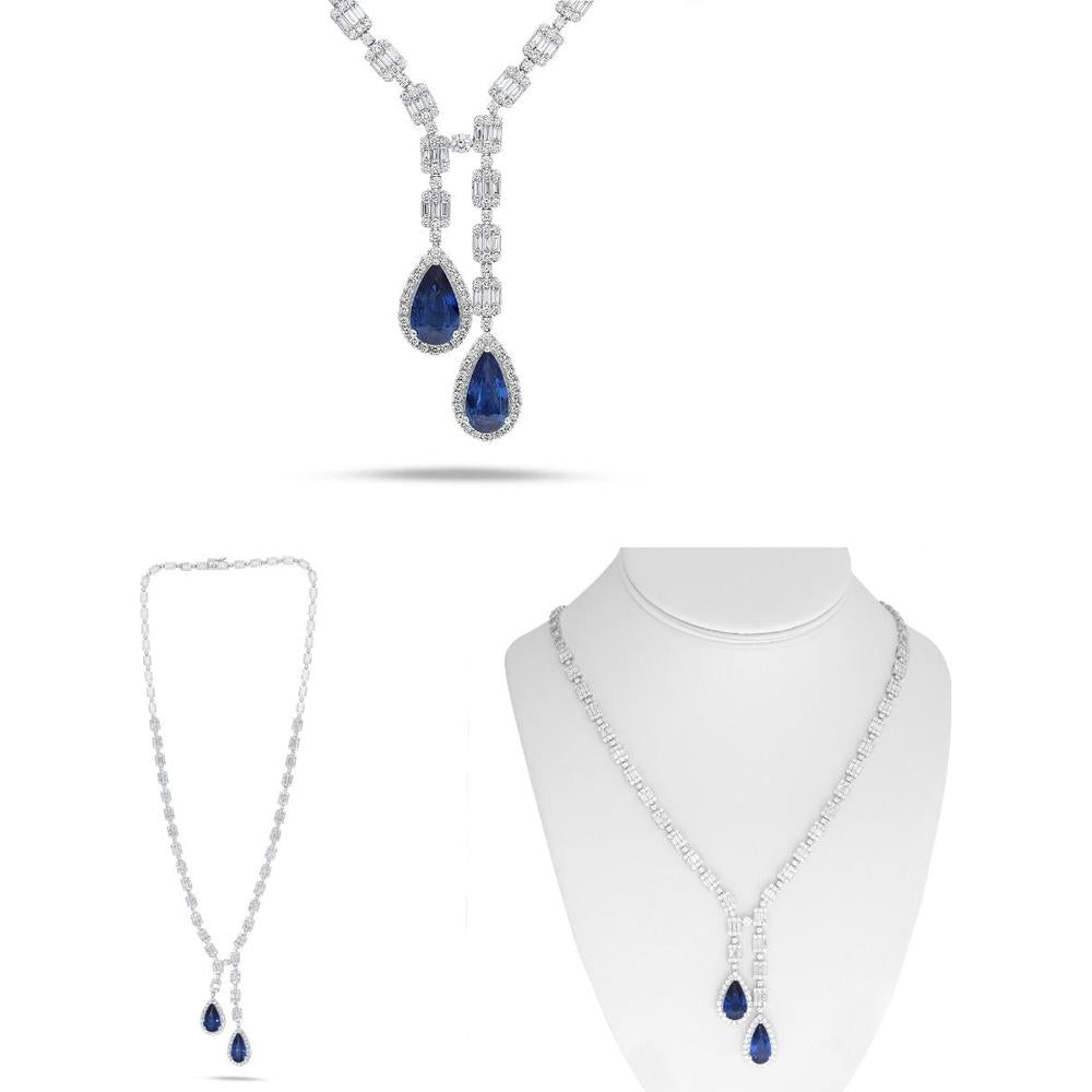 Roman & Jules - 18K White Gold Dual Sapphire and Diamond Drop Necklace - 8.32 Carat Total Sapphire Weight, 7.09 Carat Total Diamond Weight