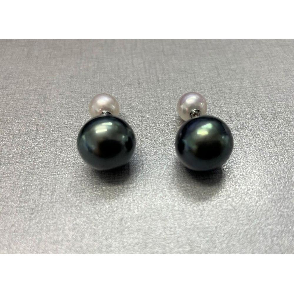 Roman & Jules - 18K White Gold Earrings with 7.5mm White and Tahitian Pearls