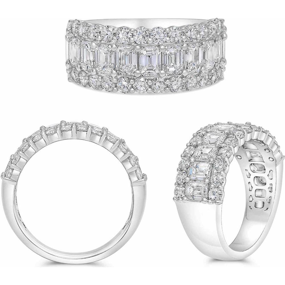 Roman & Jules - 18K White Gold Emerald Cut Diamond Ring with Round Diamonds - 2.80 Carat Total Diamond Weight