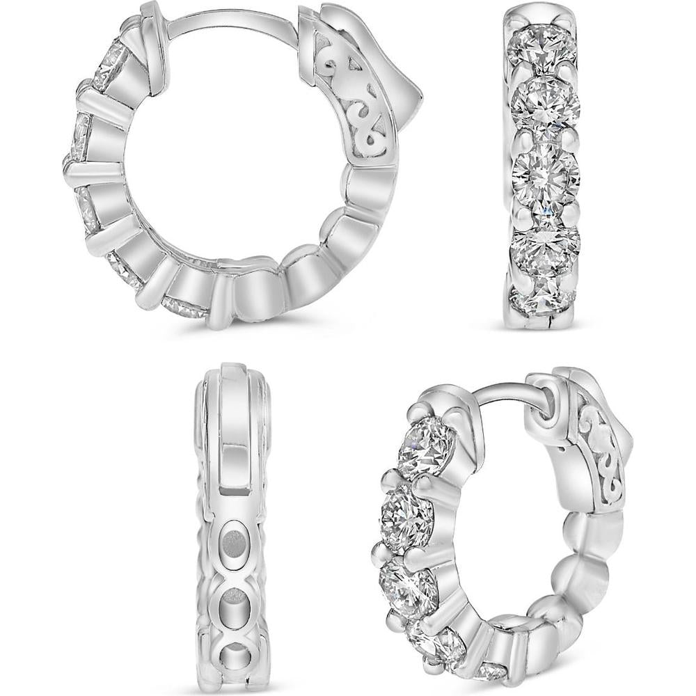 Roman & Jules - 18K White Gold Five Stone Hoop Earrings with Round Diamonds - 2.5 Carat Total Diamond Weight