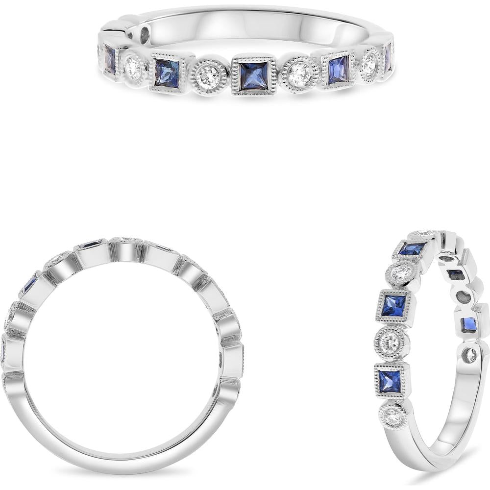 Roman & Jules - 18K White Gold Geometric Sapphire and Diamond Band - 0.49 Carat Total Gem Weight