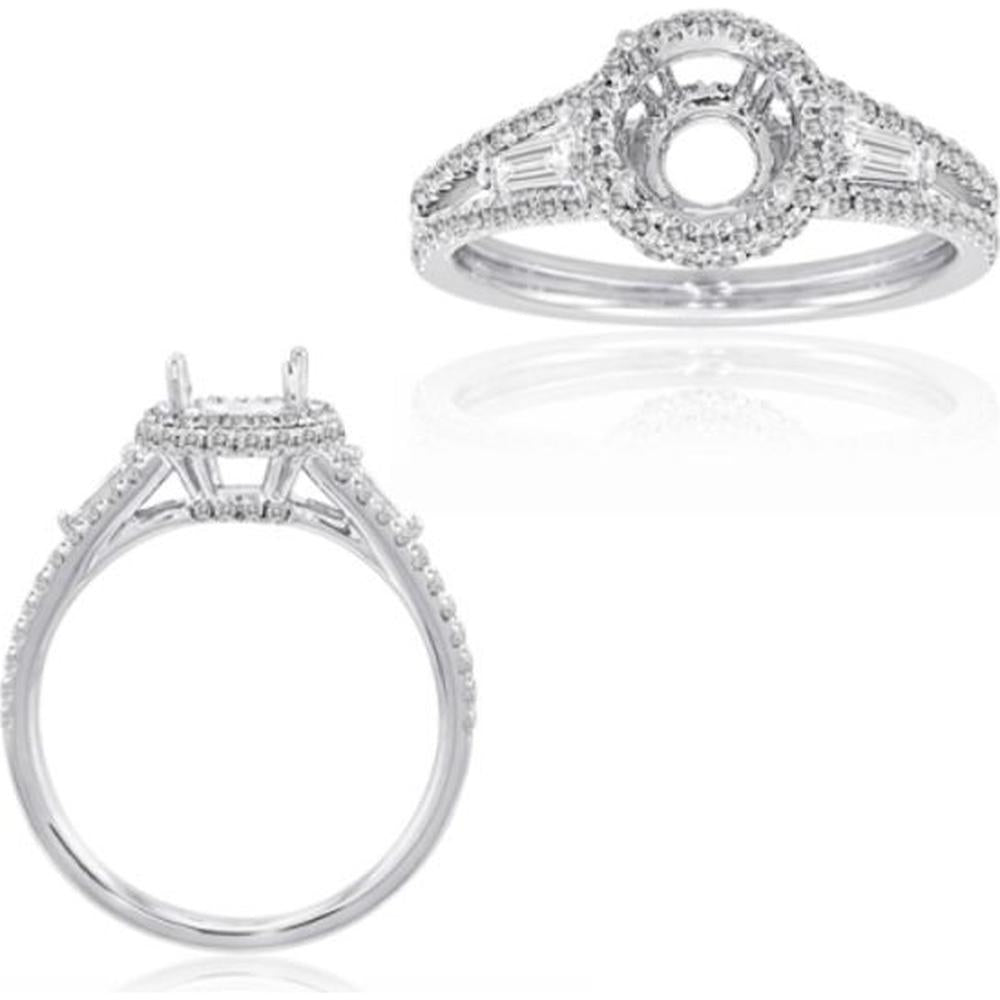 Roman & Jules - 18K White Gold Halo Diamond Ring with Round and Baguette Diamonds - 0.59 Carat Total Diamond Weight