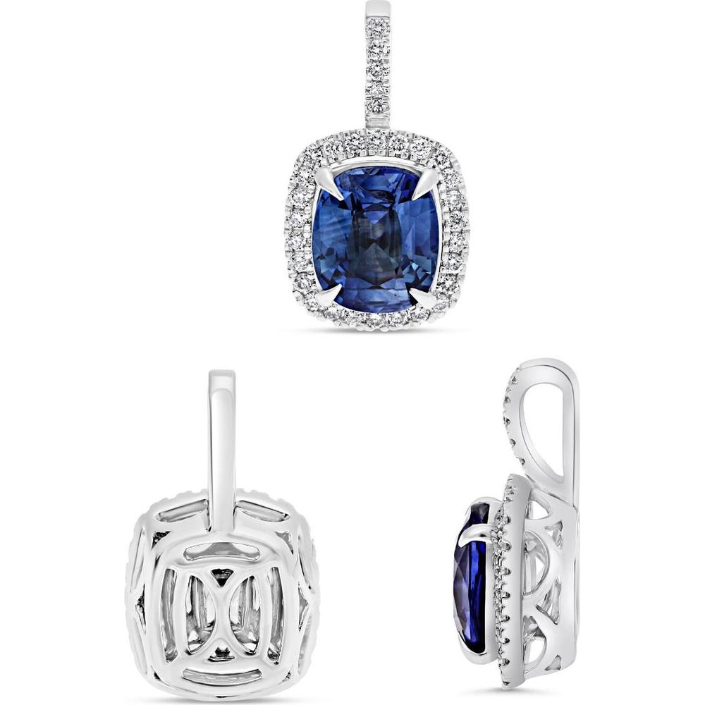 Roman & Jules - 18K White Gold Halo Earrings with Cushion Cut Sapphire and Diamond Halo - 3.72 Carat Total Weight