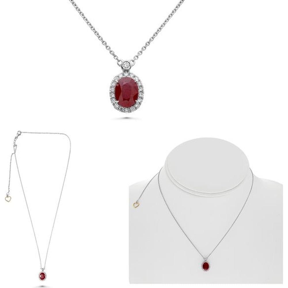 Roman & Jules - 18K White Gold Halo Pendant Necklace with GIA Certified Oval Purple Sapphire and Round Diamond Accents