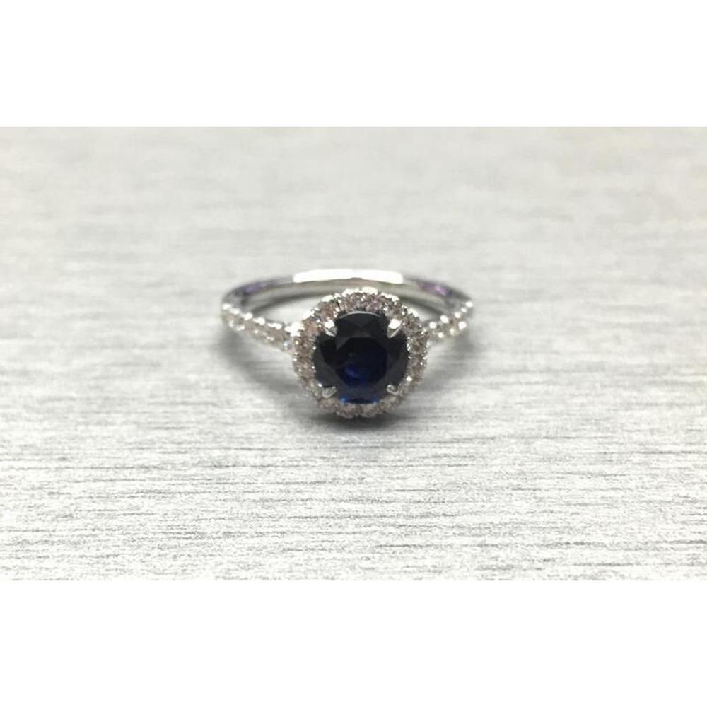Roman & Jules - 18K White Gold Halo Ring with 1.65 Carat GIA Certified Sapphire and 0.49 Carat Round Diamonds