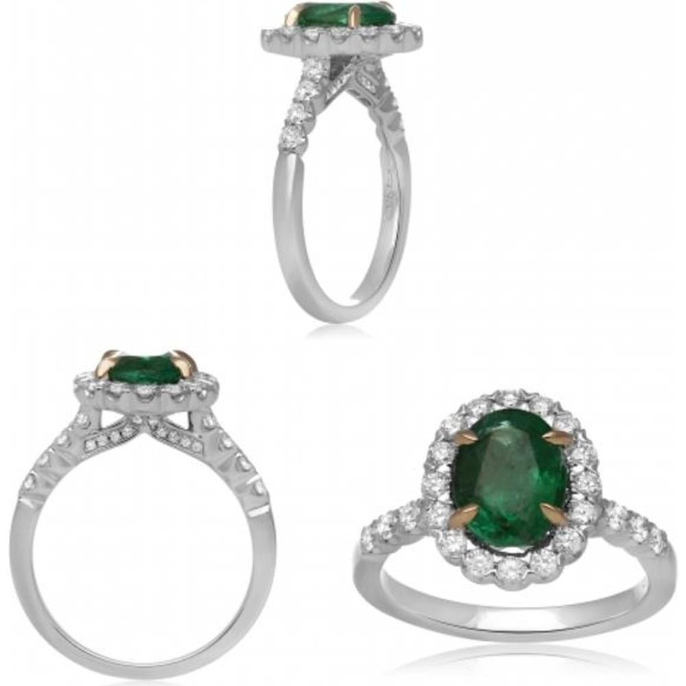 Roman & Jules - 18K White Gold Halo Ring with Oval Sapphire and Round Diamonds - 1.23 Carat Sapphire, 0.60 Carat Total Diamond Weight