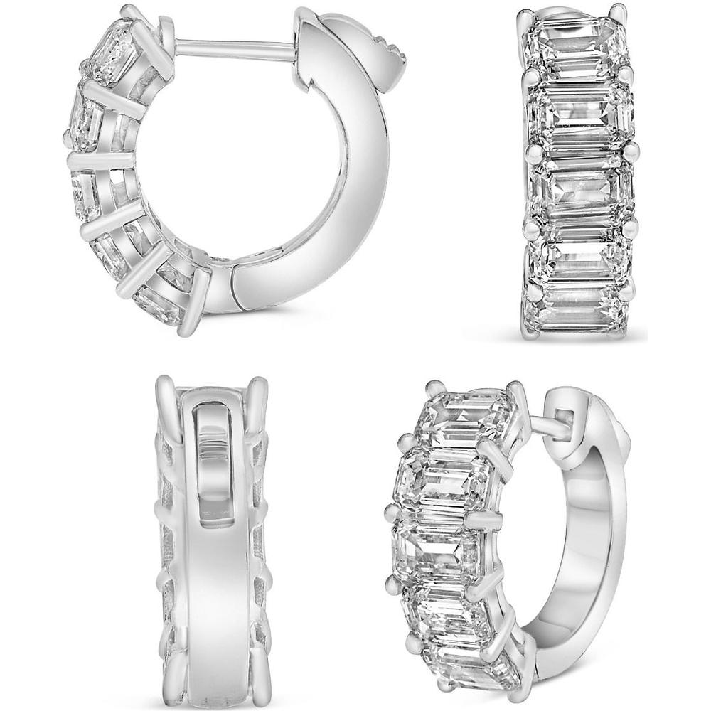 Roman & Jules - 18K White Gold Hoop Earrings with Emerald Cut Diamonds - 3.12 Carat Total Diamond Weight