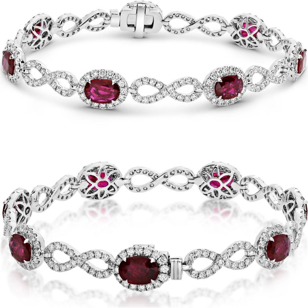 Roman & Jules - 18K White Gold Infinity Bracelet with Oval Cut Ruby and Round Diamonds - 2.46 Carat Total Diamond Weight
