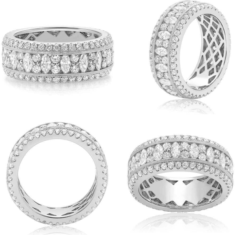 Roman & Jules - 18K White Gold Marquise & Round Diamond Eternity Band - 1.53 Carat Total Diamond Weight
