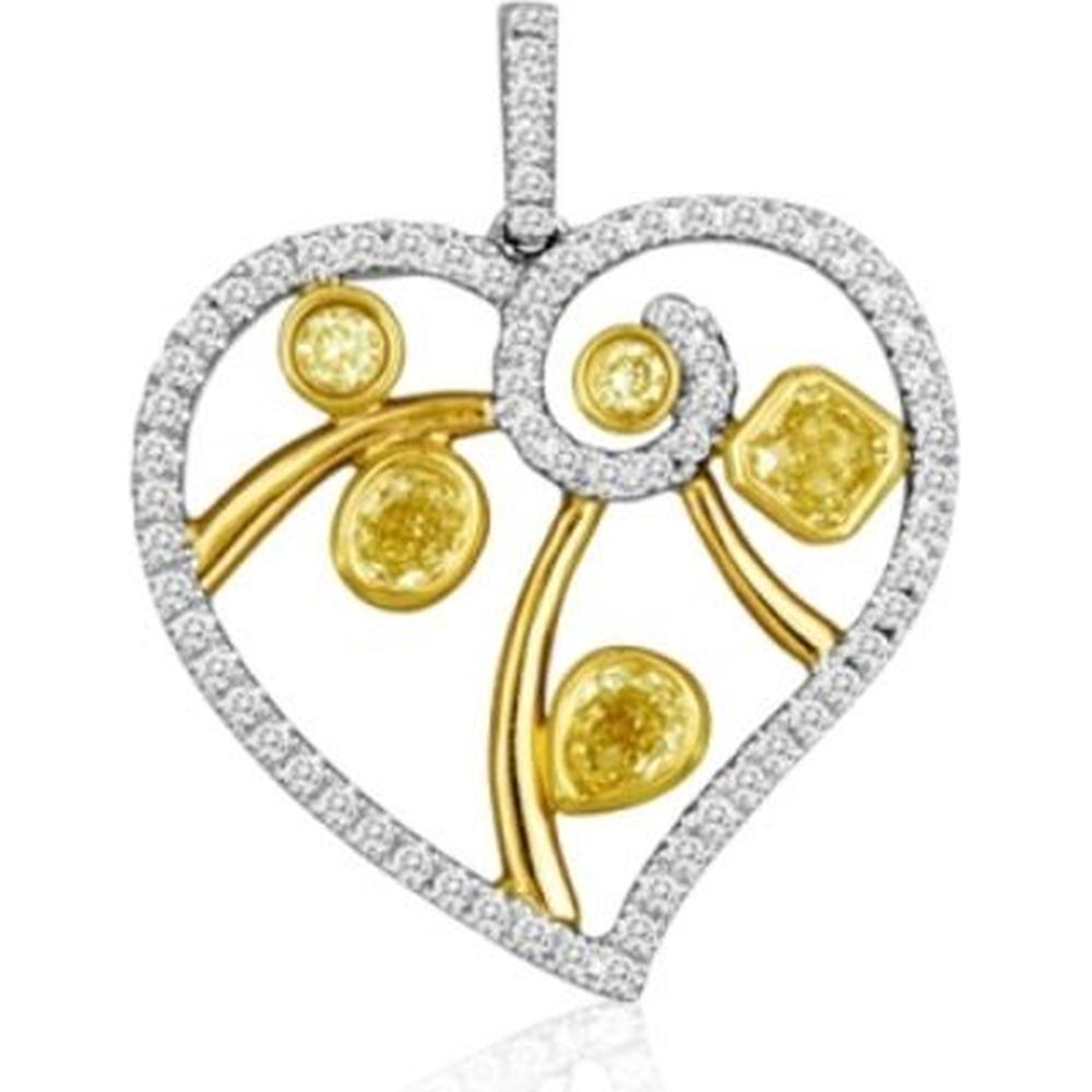 Roman & Jules - 18K White Gold Mixed Shape Fancy Yellow Diamond Pendant - 0.89 Carat Total Diamond Weight