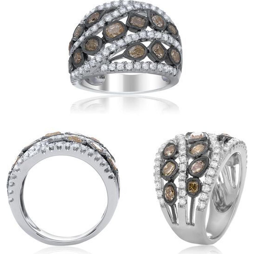 Roman & Jules - 18K White Gold Mixed Shape Fancy Yellow Diamond Ring with Radiant Cut and Oval Diamonds - 1.91 Carat Total Diamond Weight
