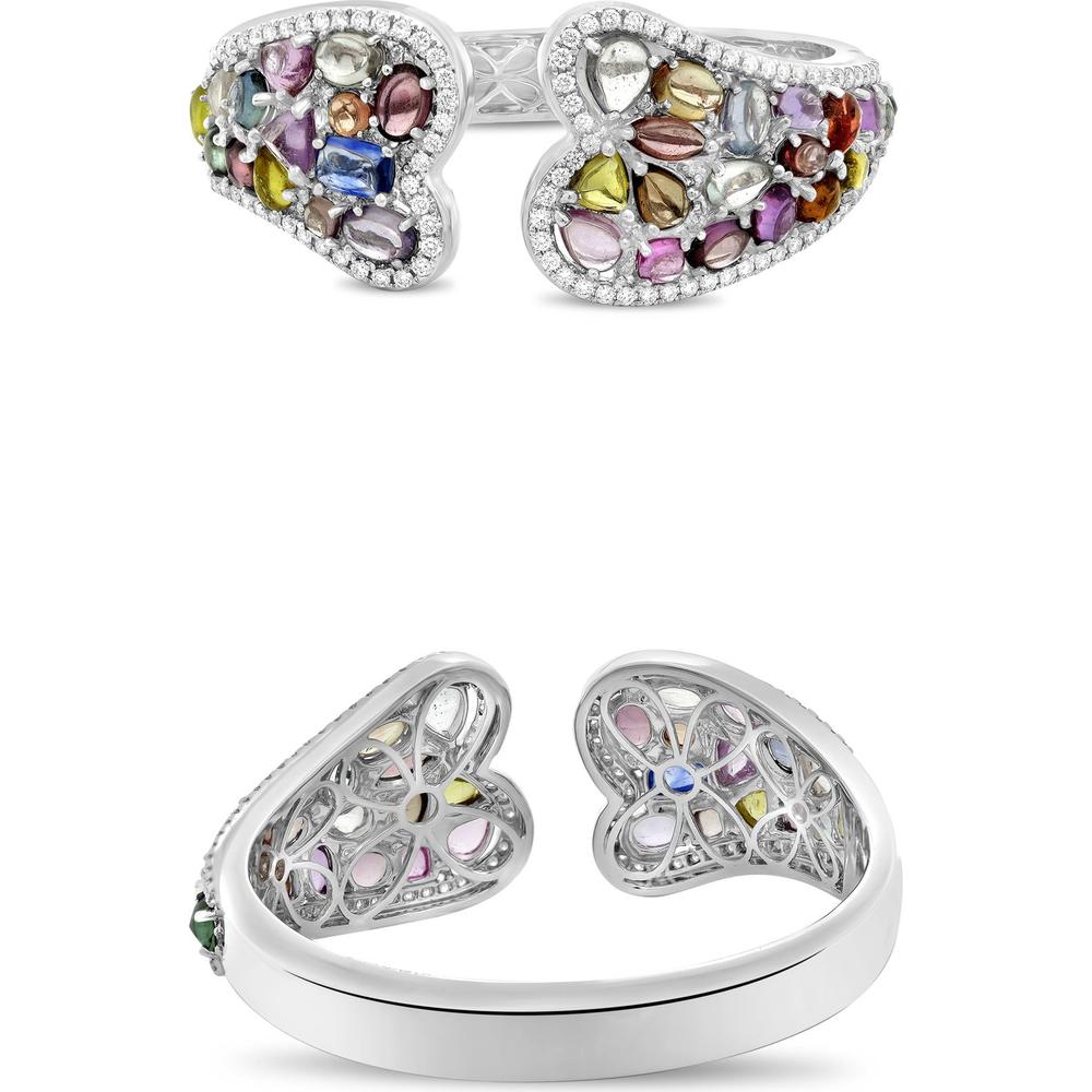Roman & Jules - 18K White Gold Multi-Color Sapphire and Diamond Cluster Bangle - 2.20 Carat Total Diamond Weight